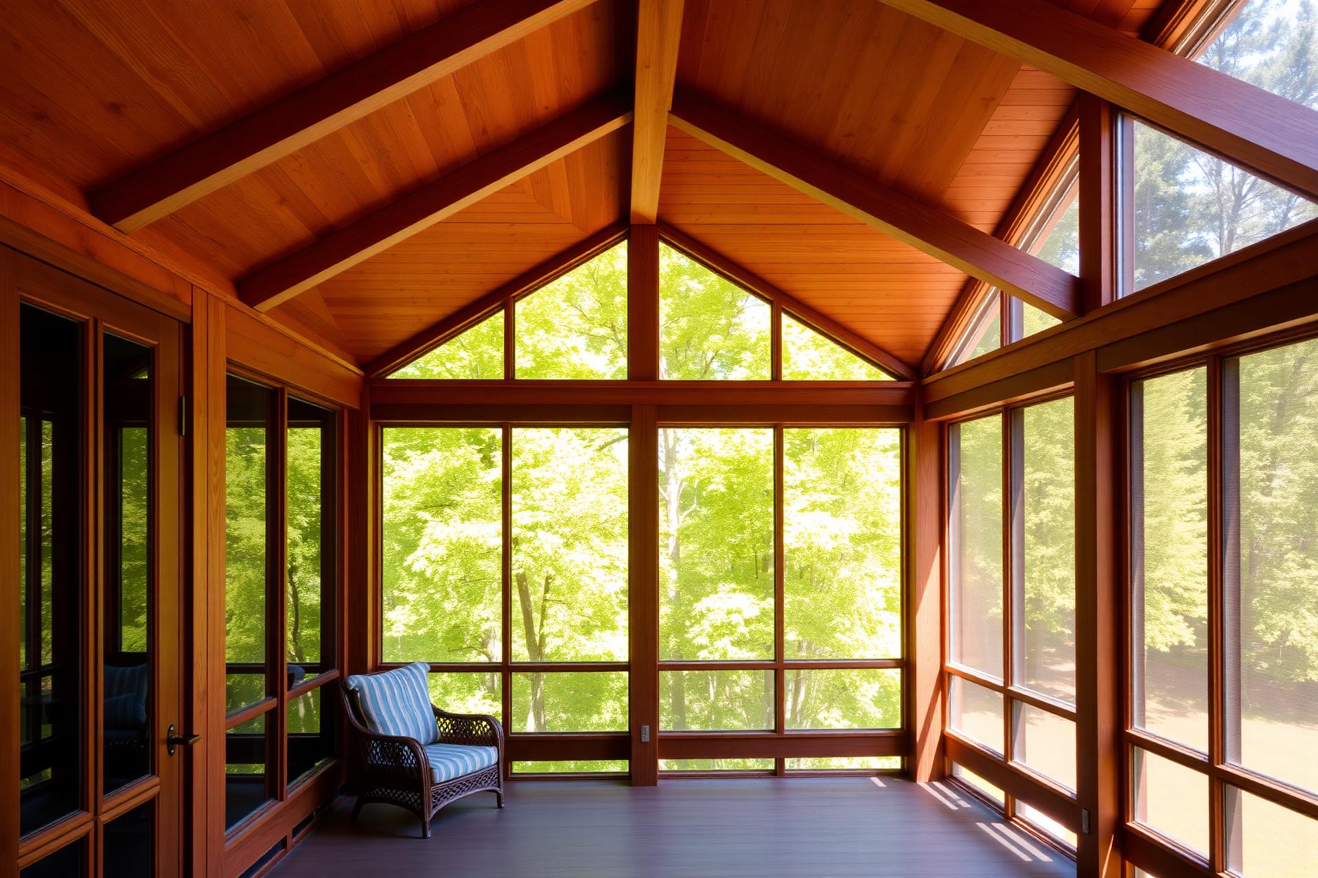 Custom screened porch with wood ceiling